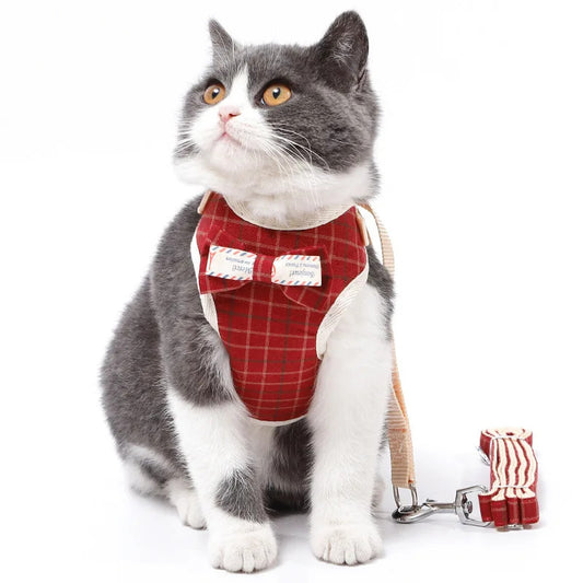 Cat Chest Harness Leash Set with Bow Tie Vest Styles Pet Chest Harness Suitable for Walking Cats and Puppies Leash