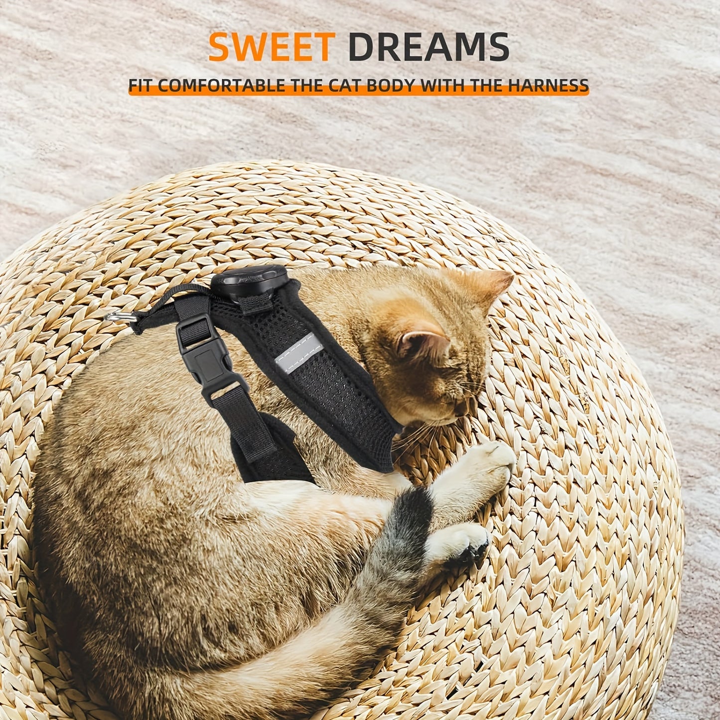 Set of for cat Harness And Leash Featuring an Airtag Holder - Escape-Resistant Reflective Vest, Adjustable for Cats And Kittens (Secure Fit, Airtag Not Included)