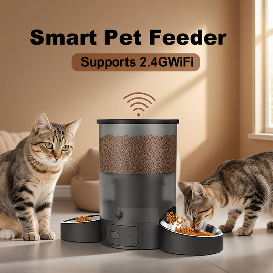 Smart Pet Feeder with 2 Bowls, Precise Meal Dispensing Via App, Suitable for Cats and Small Dogs