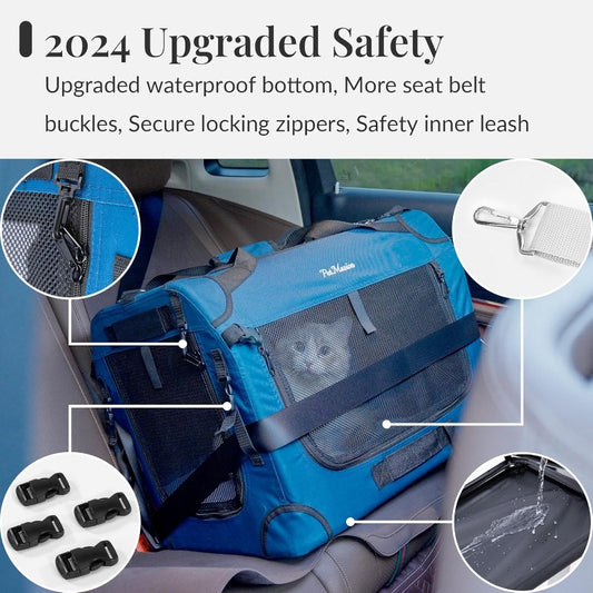 Extra Large Cat Carrier for 2 Cats - Heavy-Duty Collapsible Soft-Sided Pet Crate with Spacious Interior