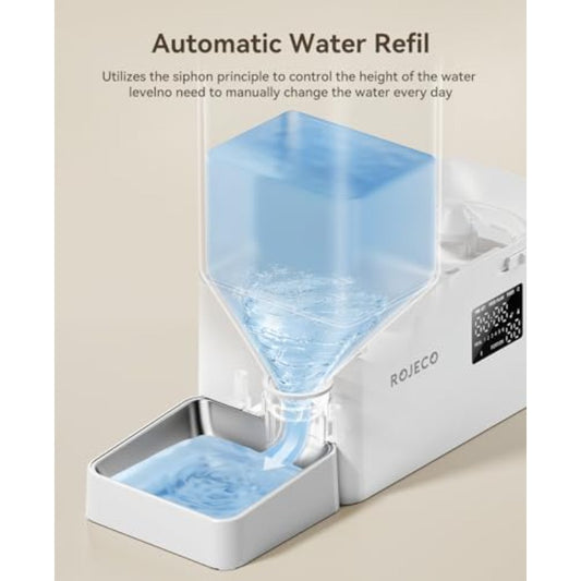 Automatic Cat Feeder and Water Dispenser36Cups 8.5L 2 in Stainl Steel Bowls Large Capacity Cat Food Dispenser and Gravity Water Fountain for Cats