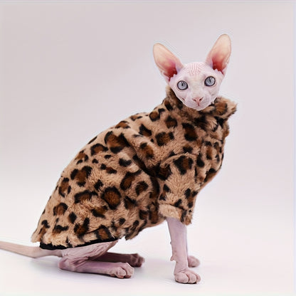 Leopard Print Plush Coat, Double-Layer Thickened Warm, Suitable for Sphynx Cats, German Cats, Abyssinian Cats, and Kittens