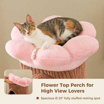 68.5” Tall Multi-Cat Tree with 4-Level Forest Trunk, Heavy-Duty Sisal Scratching Posts, Plush Condos & Flower Bed - Weighted Base Cat Tower for Large Indoor Cats - Suitable for Multi-Cat Households