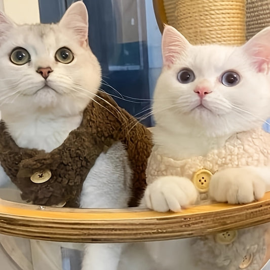 Warm Fleece Cat Sweater - Adorable Korean-Style Pet Jumper for Small to Medium Breeds, Hand Wash Only