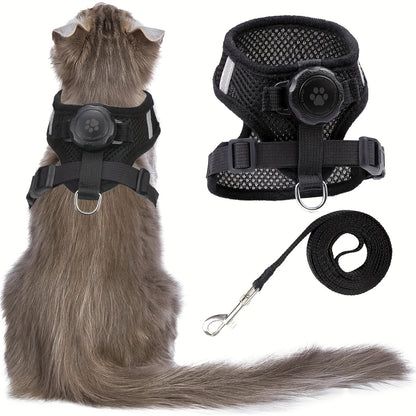 Set of for cat Harness And Leash Featuring an Airtag Holder - Escape-Resistant Reflective Vest, Adjustable for Cats And Kittens (Secure Fit, Airtag Not Included)