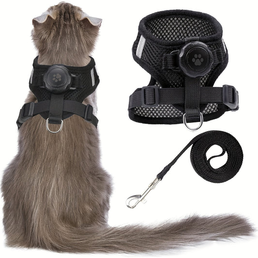 Set of for cat Harness And Leash Featuring an Airtag Holder - Escape-Resistant Reflective Vest, Adjustable for Cats And Kittens (Secure Fit, Airtag Not Included)