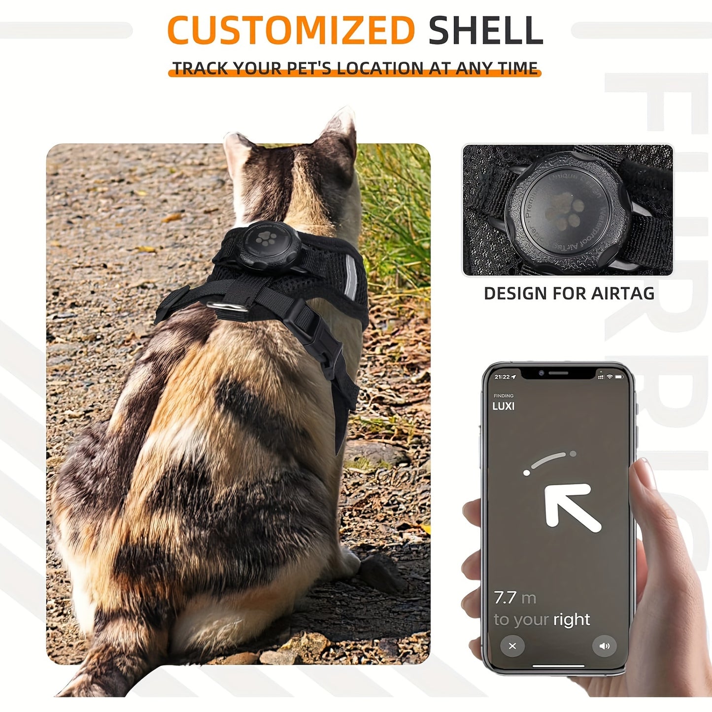 Set of for cat Harness And Leash Featuring an Airtag Holder - Escape-Resistant Reflective Vest, Adjustable for Cats And Kittens (Secure Fit, Airtag Not Included)