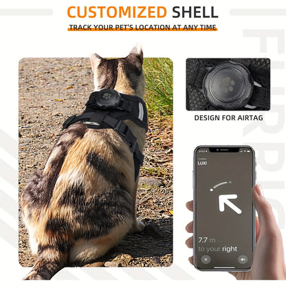Set of for cat Harness And Leash Featuring an Airtag Holder - Escape-Resistant Reflective Vest, Adjustable for Cats And Kittens (Secure Fit, Airtag Not Included)