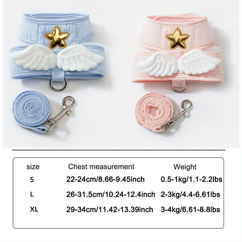 Cute Harness and 4-Foot Leash with angel wings, Comfortable Pet Walking Gear for pet, Essential pet supplies for outdoor use, suitable for Cats & Small Dogs
