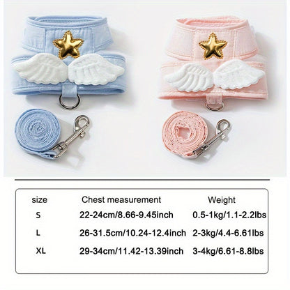 Cute Harness and 4-Foot Leash with angel wings, Comfortable Pet Walking Gear for pet, Essential pet supplies for outdoor use, suitable for Cats & Small Dogs