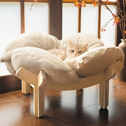 High-quality Elevated Cat Bed | Wooden with Cushion, Plush Pet Sofa, Indoor Raised Cat Lounge Chair Suitable for Small Dogs and Cats, Detachable, Polyester Fiber Fill