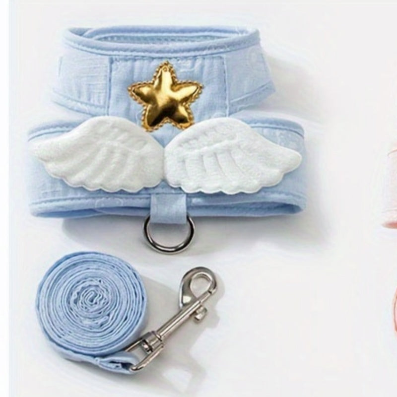 Cute Harness and 4-Foot Leash with angel wings, Comfortable Pet Walking Gear for pet, Essential pet supplies for outdoor use, suitable for Cats & Small Dogs