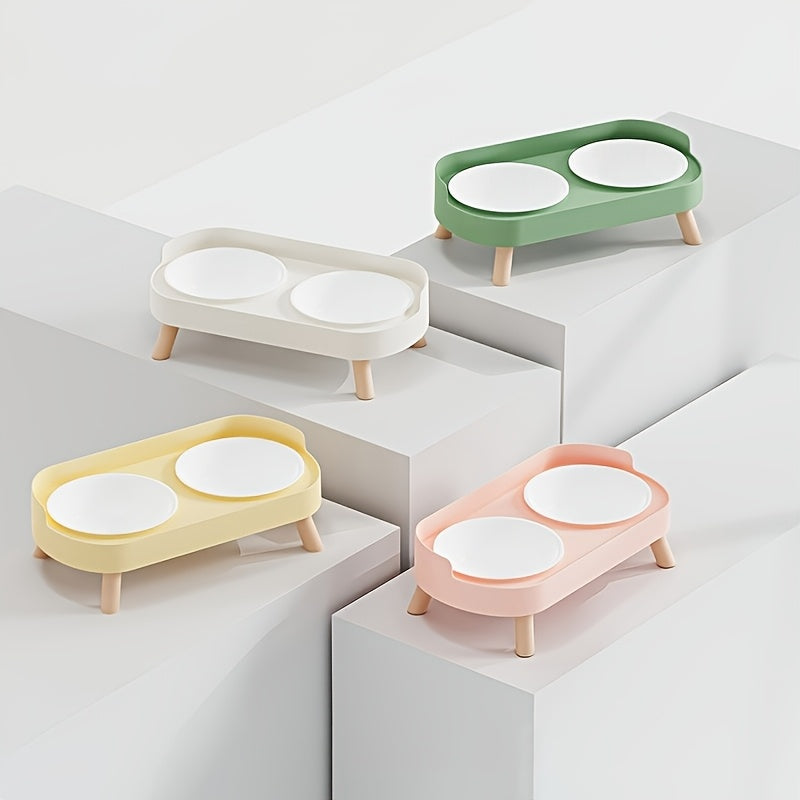 Elevated Double Bowl Drinking Water Station for Cats And Dogs, Featuring a High Platform And Available in Various Colors for Your Pets