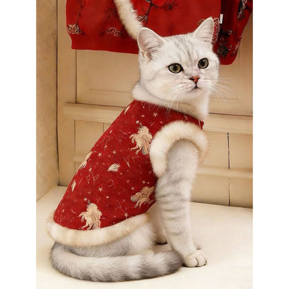 2026 New Chinese New Year Fleece Warm Vest for Dogs and Cats | New Chinese Style Festive Greeting Tang Suit, Knit Polyester, Suitable for Small and Medium Dogs