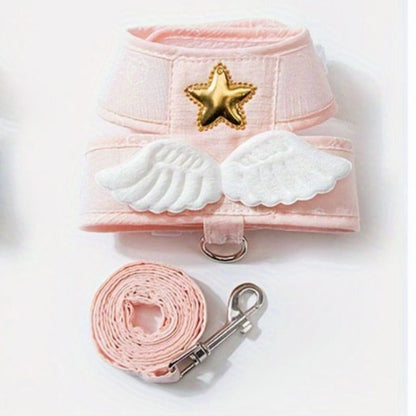 Cute Harness and 4-Foot Leash with angel wings, Comfortable Pet Walking Gear for pet, Essential pet supplies for outdoor use, suitable for Cats & Small Dogs
