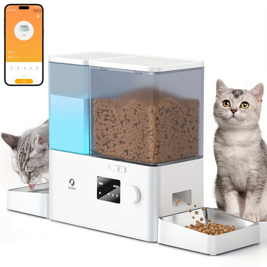 Automatic Cat Feeder Water Dispenser All-in-One Machine, Intelligent 2-in-1 Cat and Dog Food Bowl, Large-Capacity Feeder, APP Control Remote Control, for Cat Feeding and Drinking Water