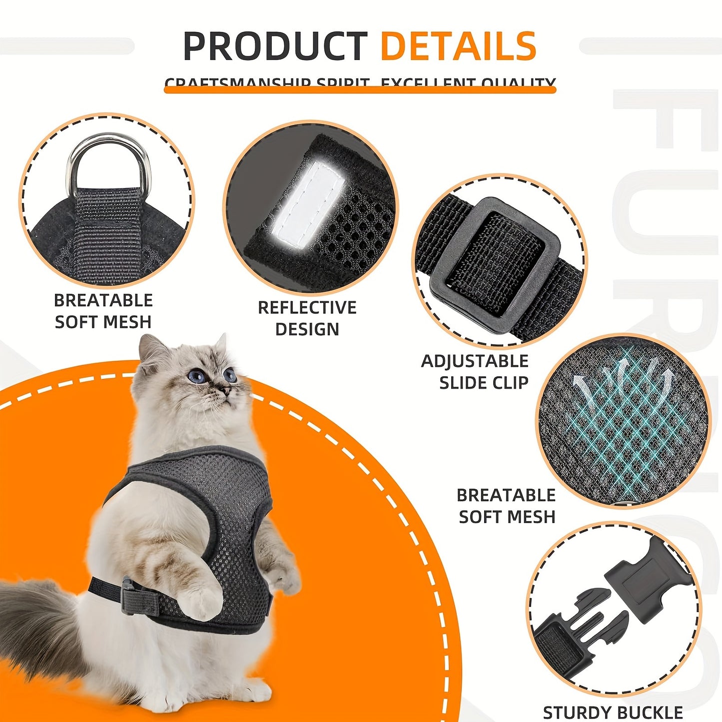 Set of for cat Harness And Leash Featuring an Airtag Holder - Escape-Resistant Reflective Vest, Adjustable for Cats And Kittens (Secure Fit, Airtag Not Included)