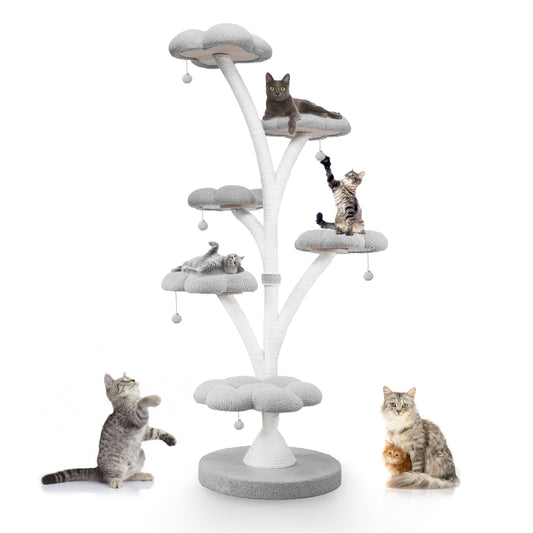 71 Inch Tall Cat Tree, Flower Shape Scratching Post, Cat Scratcher, Cat Furniture for Indoor Cats, Kittens Pet House, Cat Bed with Hang Ball, Plush Cat Tower for Large And  Cats