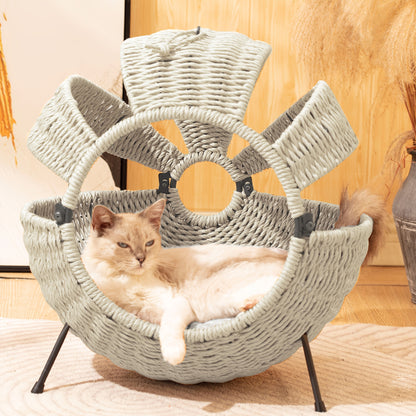 Cat Beds For Indoor Cats-Large Cat Cave For Pet Cat-Rattan Cat House With Cushion, Spherical Indoor Outdoor Cat House, Large Translucent Cat House With Cushion, 20.5X20.5X14inches