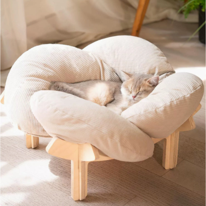 High-quality Elevated Cat Bed | Wooden with Cushion, Plush Pet Sofa, Indoor Raised Cat Lounge Chair Suitable for Small Dogs and Cats, Detachable, Polyester Fiber Fill