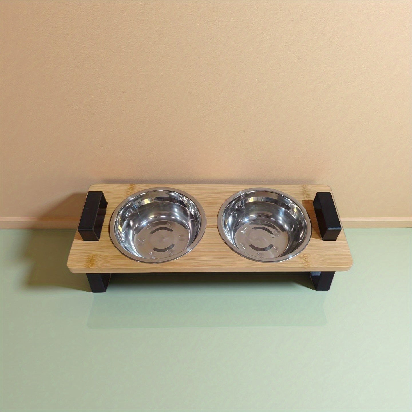 Cat High Platform Bowl Stand | Small Pet Stainless Steel Bowl Holder for Cats, Made of Bamboo and Stainless Steel