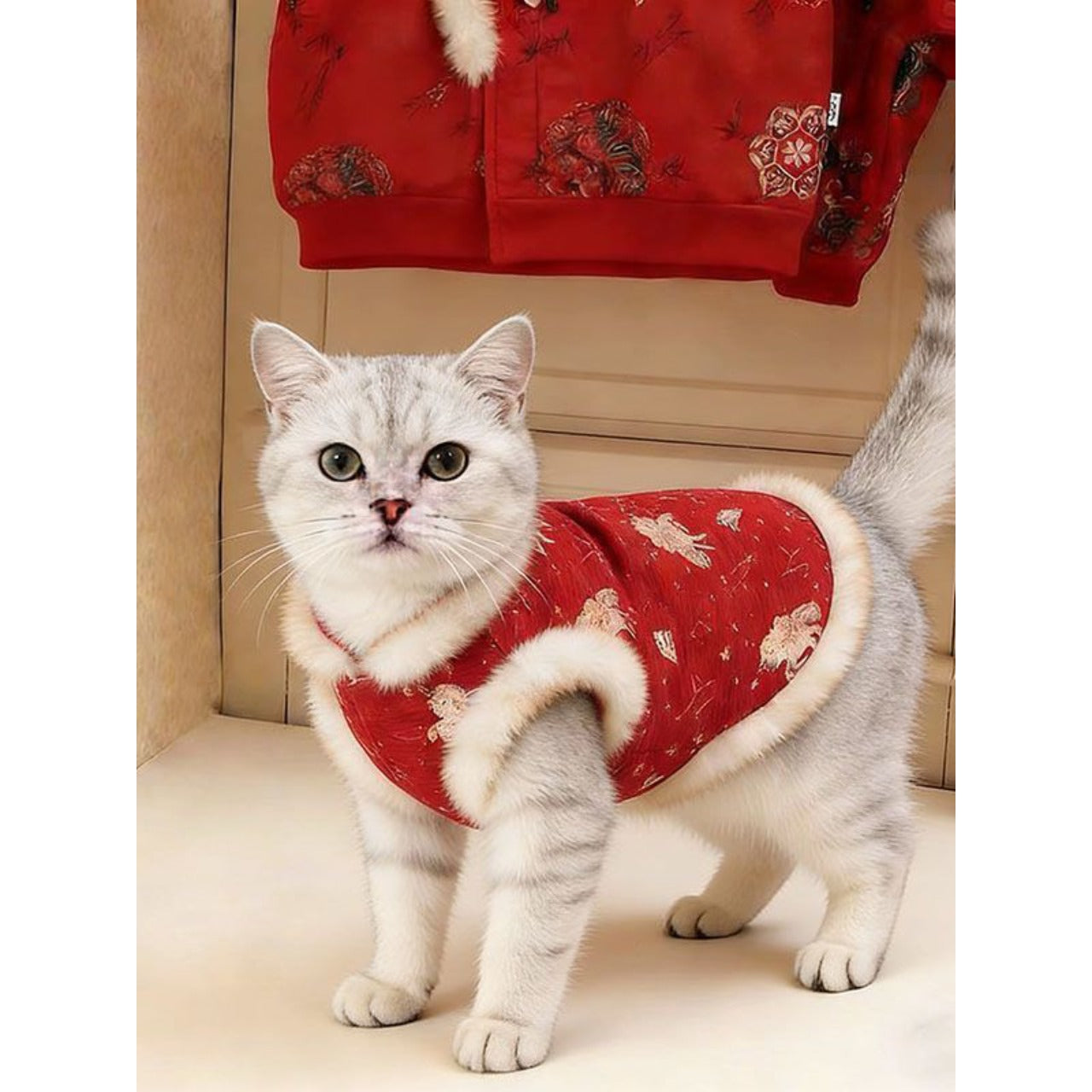2026 New Chinese New Year Fleece Warm Vest for Dogs and Cats | New Chinese Style Festive Greeting Tang Suit, Knit Polyester, Suitable for Small and Medium Dogs