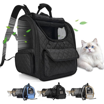 Expandable Pet Backpack For Large Cats And Small Dogs | Up To 15 Lbs Capacity, Foldable, Travel And Hiking Compatible, Black Tpu Material