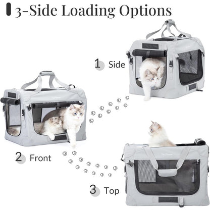 Extra Large Cat Carrier for 2 Cats - Heavy-Duty Collapsible Soft-Sided Pet Crate with Spacious Interior