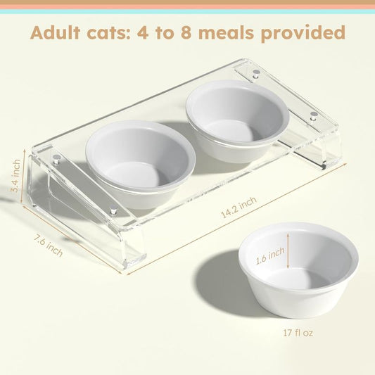 Elevated Ceramic Cat & Dog Food\Water Bowl - Raised Tilted Feeder with Non-Slip Base, Heavy-Duty Ceramic Dish for Pets, Easy-Clean for all Small Dogs & Cats