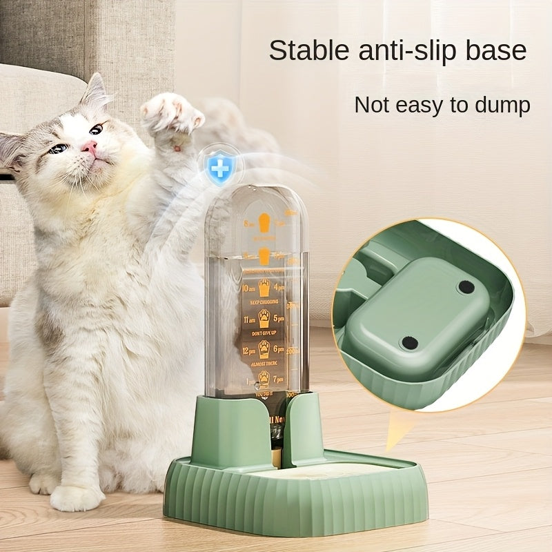 Automatic Cat Water Dispenser with a Large Capacity, Featuring a Gravity-Fed System, a Non-Slip Base, And a Feeding Bowl Designed for Indoor Cats, Without Battery