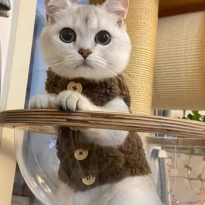 Warm Fleece Cat Sweater - Adorable Korean-Style Pet Jumper for Small to Medium Breeds, Hand Wash Only