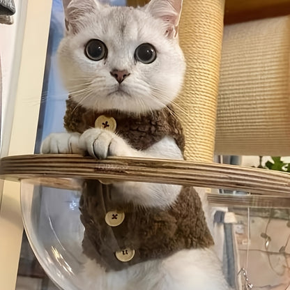 Warm Fleece Cat Sweater - Adorable Korean-Style Pet Jumper for Small to Medium Breeds, Hand Wash Only