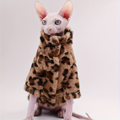 Leopard Print Plush Coat, Double-Layer Thickened Warm, Suitable for Sphynx Cats, German Cats, Abyssinian Cats, and Kittens