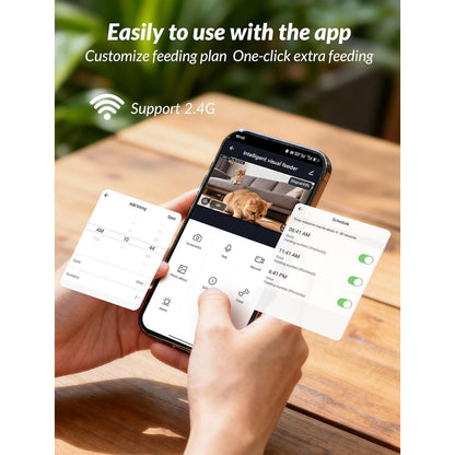 Smart Pet Feeder with Camera, 5-Liter Automatic Dispenser, Audio Communication & Remote Control App, Dehumidifying Bag, Automatic Food Dispenser for Cats and Dogs