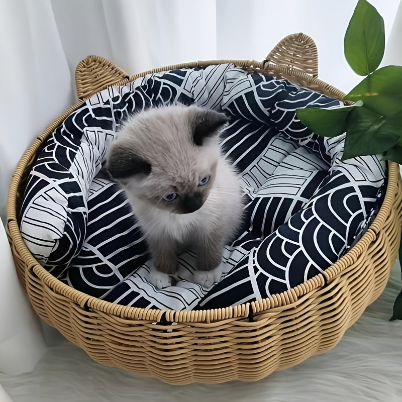 Cute Pet Bed Cute Round Pet Bed with Ears | Designed for Cats And Pets