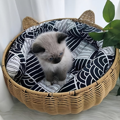 Cute Pet Bed Cute Round Pet Bed with Ears | Designed for Cats And Pets