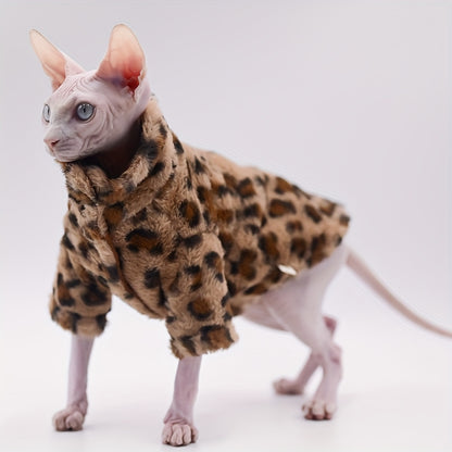 Leopard Print Plush Coat, Double-Layer Thickened Warm, Suitable for Sphynx Cats, German Cats, Abyssinian Cats, and Kittens
