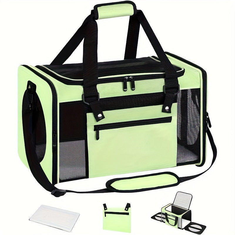 Airline Approved Collapsible Soft Pet Carrier - Three-Sided Entrance Travel Cat Carrier for Small Dogs, Puppy, Large Medium Small Cats - Pink