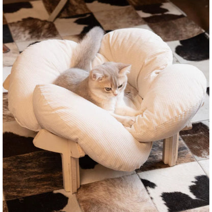 High-quality Elevated Cat Bed | Wooden with Cushion, Plush Pet Sofa, Indoor Raised Cat Lounge Chair Suitable for Small Dogs and Cats, Detachable, Polyester Fiber Fill