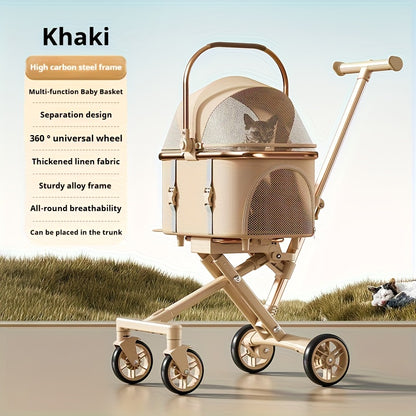 Lightweight Foldable Pet Stroller for Small to Medium Dogs and Cats, Outdoor Walking Cart with Detachable Bag