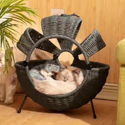 Cat Beds For Indoor Cats-Large Cat Cave For Pet Cat-Rattan Cat House With Cushion, Spherical Indoor Outdoor Cat House, Large Translucent Cat House With Cushion, 20.5X20.5X14inches