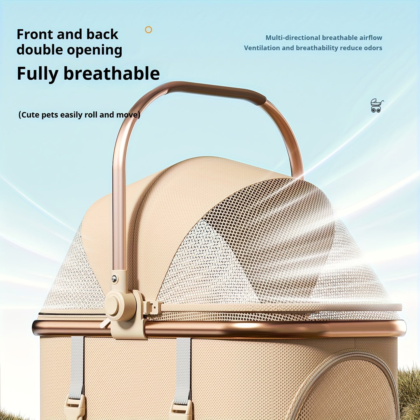 Lightweight Foldable Pet Stroller for Small to Medium Dogs and Cats, Outdoor Walking Cart with Detachable Bag