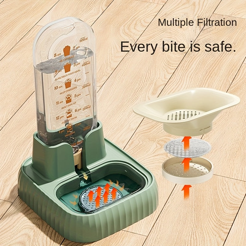 Automatic Cat Water Dispenser with a Large Capacity, Featuring a Gravity-Fed System, a Non-Slip Base, And a Feeding Bowl Designed for Indoor Cats, Without Battery