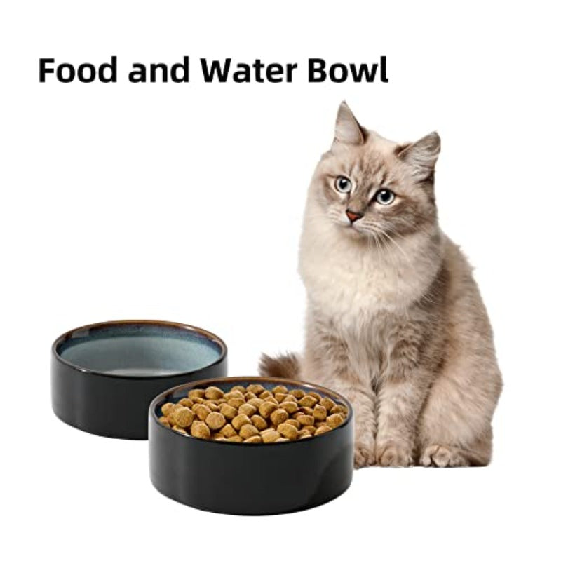 2pcs Ceramic for cat Bowls | Starry Sky Design Food and Water Bowls for Kitty, 5.1 inch Pet Feeder