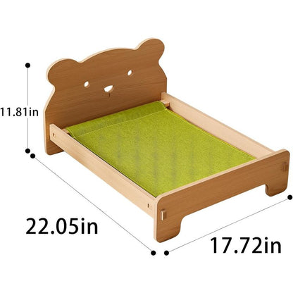 Large Elevated Wooden Cat Bed for Indoor Cats with Removable Mattress - Off-Ground Pet Bed for Dogs, Rabbits, Guinea Pigs, Hamsters & Chinchillas - Easy Assemble, Heavy-Duty Wood Frame, Washable Summer Cool & Winter Warm Bedding