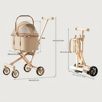 Lightweight Foldable Pet Stroller for Small to Medium Dogs and Cats, Outdoor Walking Cart with Detachable Bag