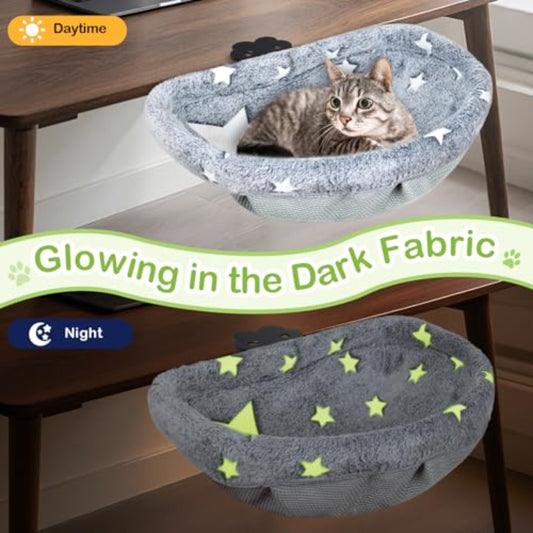 Cat Desk Bed with Clamp | Glow in The Dark, Cover, Removable Washable, Sturdy Metal Frame, Supports up to 50 Lbs