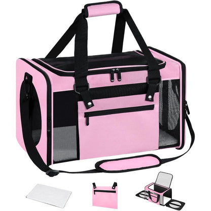 Airline Approved Collapsible Soft Pet Carrier - Three-Sided Entrance Travel Cat Carrier for Small Dogs, Puppy, Large Medium Small Cats - Pink