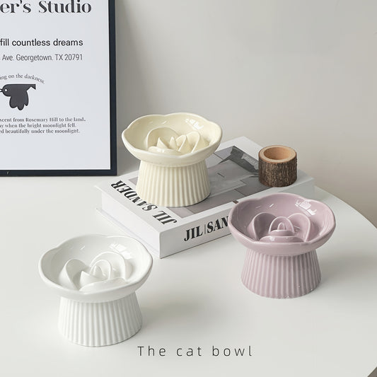 Pet Bowl, Cat Food Bowl, Slow Feeder Bowl, Anti-Vomiting, Spine Protection, Raised Cat Food Bowl, Ceramic Cat Bowl, Slow Feeder Dish for Cats