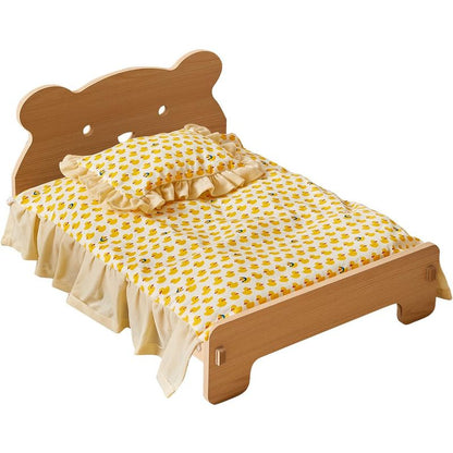 Large Elevated Wooden Cat Bed for Indoor Cats with Removable Mattress - Off-Ground Pet Bed for Dogs, Rabbits, Guinea Pigs, Hamsters & Chinchillas - Easy Assemble, Heavy-Duty Wood Frame, Washable Summer Cool & Winter Warm Bedding